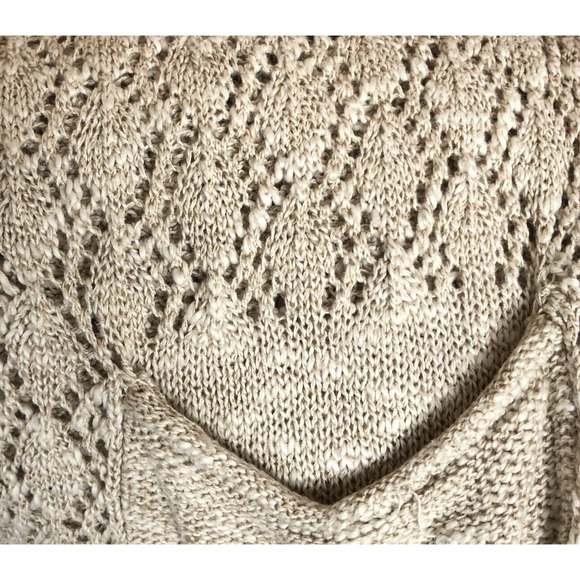 NATURAL REFLECTIONS Open Cardigan Sz L Cotton Oatmeal Open Knit Sweater Pockets - Picture 9 of 9